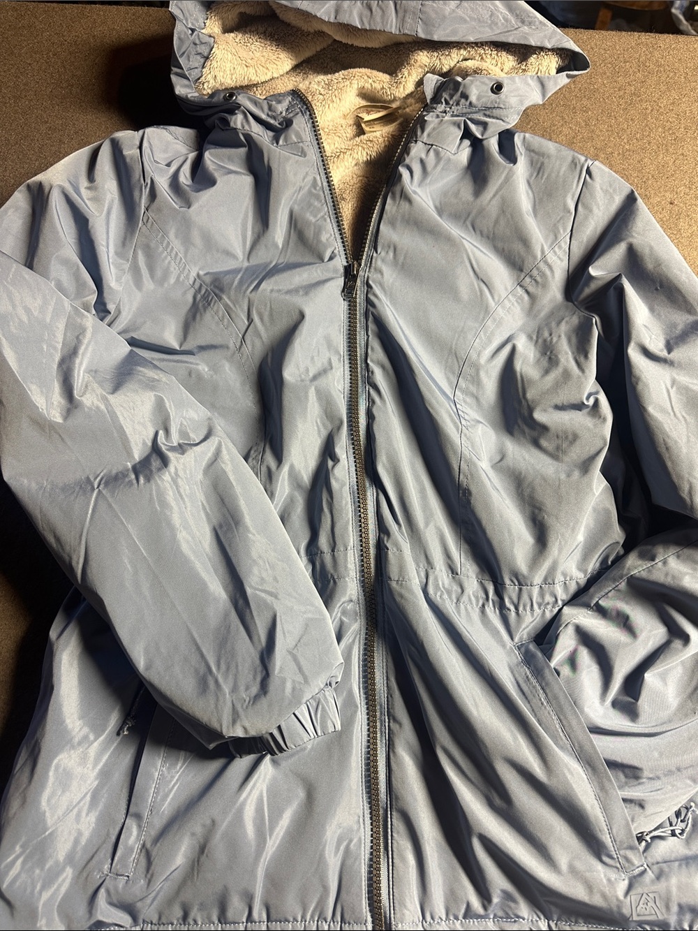 Avalanche Light Gray Hooded Raincoat with Sherpa Lining